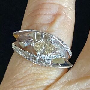 10K White Gold Earth-Mined Champagne Diamond Ring Marquise 0.53ct Sz 4.5